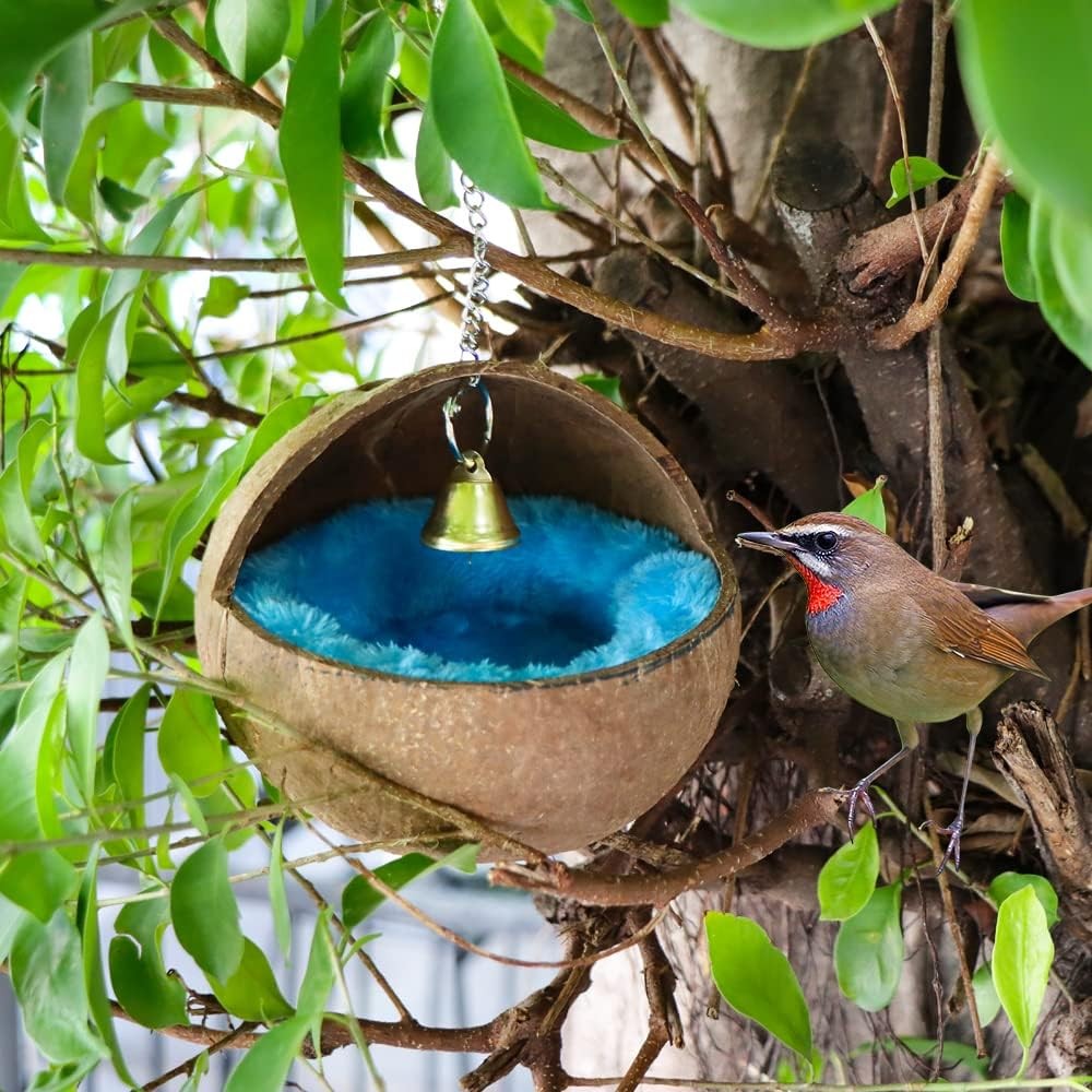 2 Pcs Coconut Shell Bird Nest House Bed with Pad