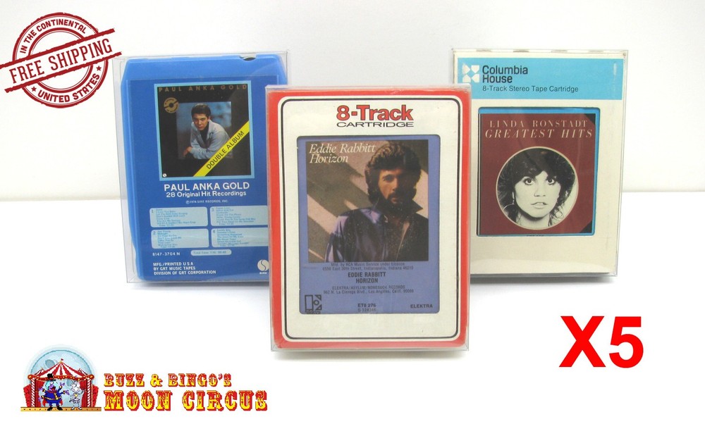 5x 8-TRACK CASSETTE - CLEAR FOLDING PLASTIC PROTECTIVE BOX/SLEEVE