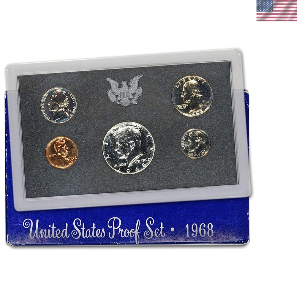 Complete 1968 S Proof Coin Set: 5 Coins in  Packaging - Mint Certified