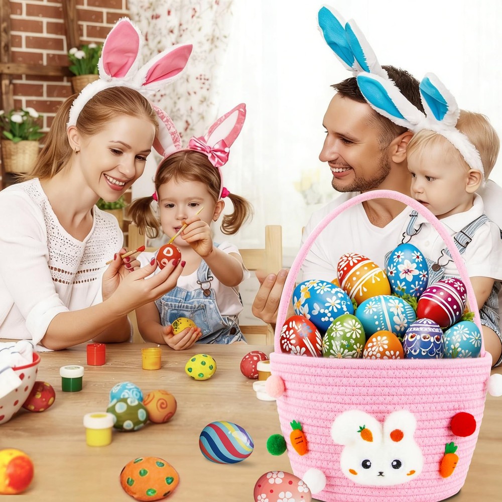 CCILAND Easter Basket for Kids, Empty Easter Egg Hunting Basket with Handle, ...