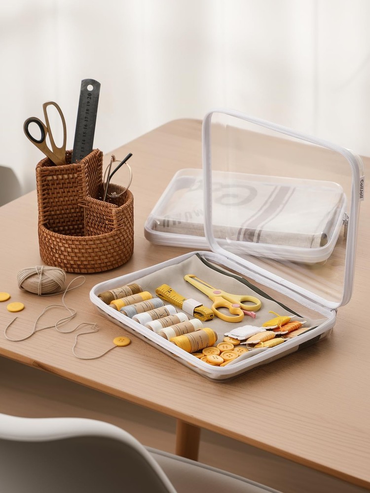 Zippered Pouch Hard, Clear Zippered Hard Pouch, Stackable Storage Bins, Porta...