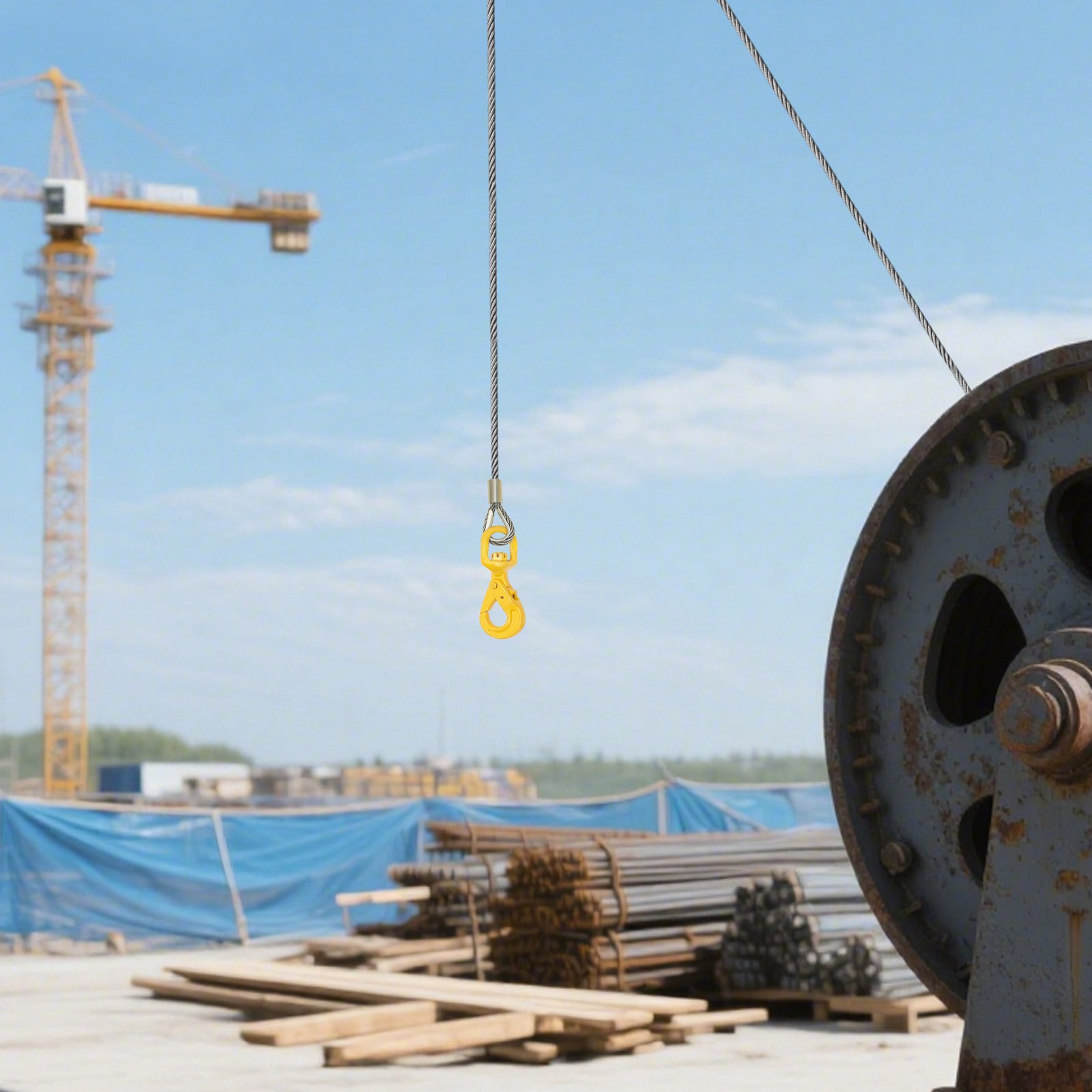 Winch Cable Carbon Steel Core Wire Rope 3/8"x150' 12566lb Self Lock Swivel Hook