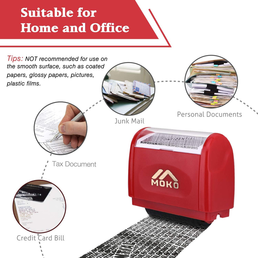 Identity Theft Protection Stamp Roller, Refillable Self Inking Wide Roller Secur