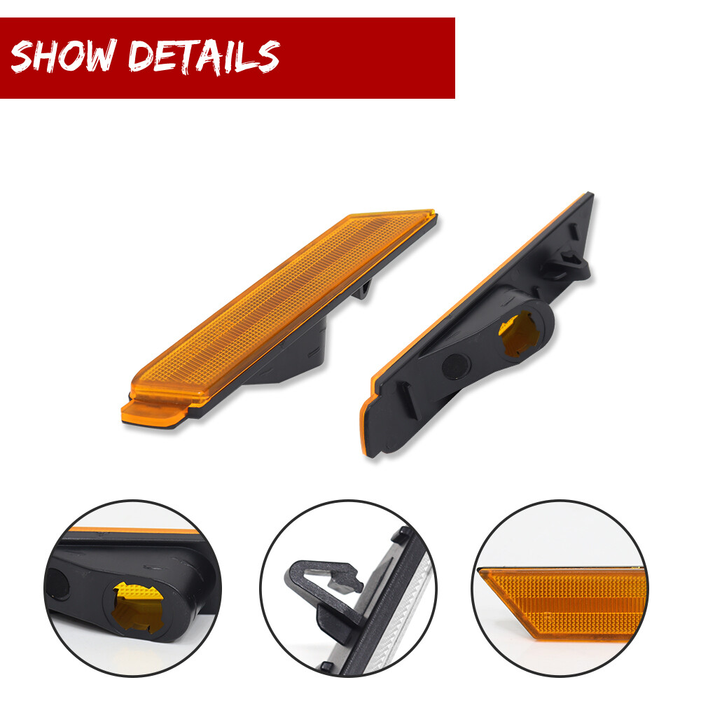 Pair Amber Lens Front Side Marker Signal Light Reflectors For 10-15 Chevy Camaro