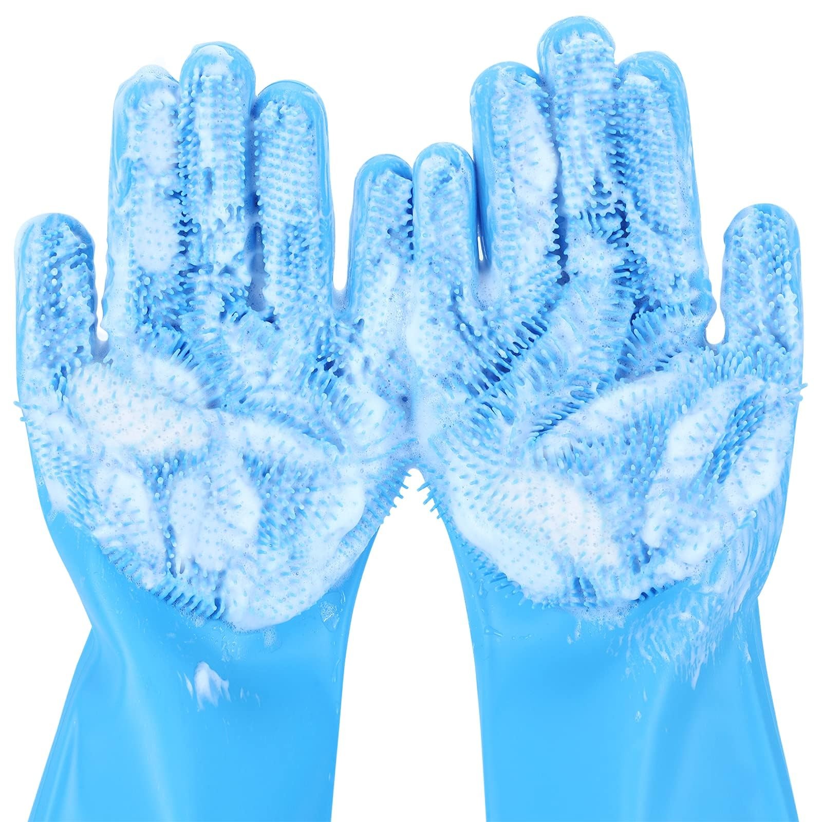 Pecute Pet Grooming Gloves - Heat Resistant Silicone with Medium, Blue