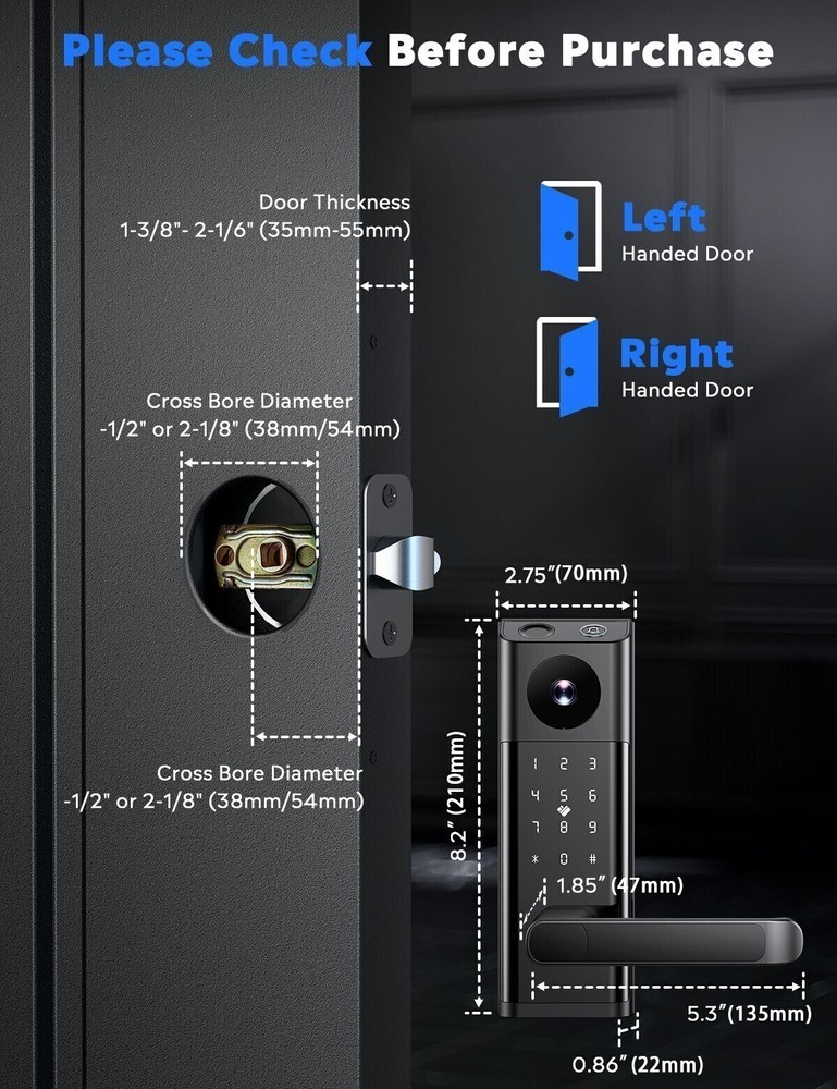 Smart Door Lock +Camera& Handle Biometric Electronic Keyless Entry Doorbell Lock
