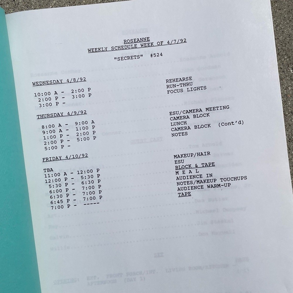 Roseanne Original 1992 Production Used Final Draft Script Secrets Barr Metcalf