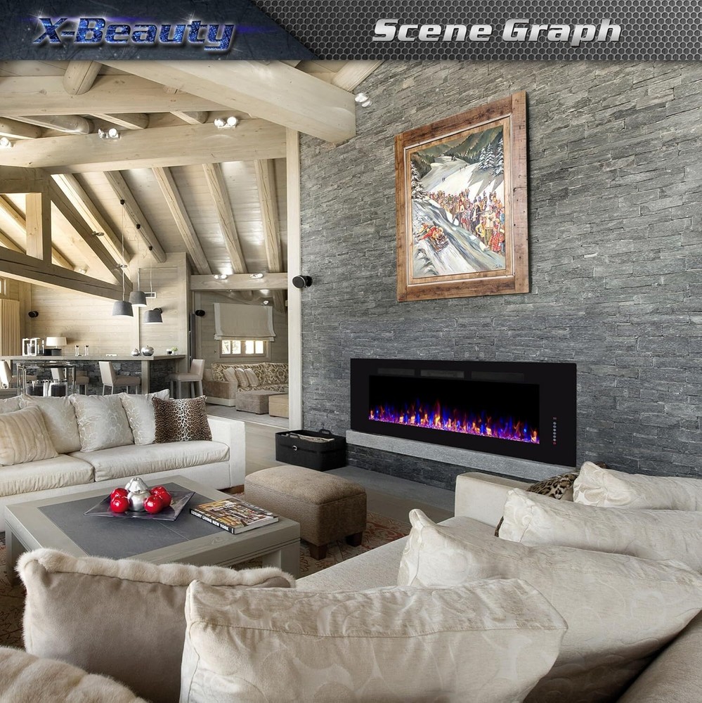36 '' Wall Mounted Recessed Electric Fireplace Insert,Touch Screen,Remote