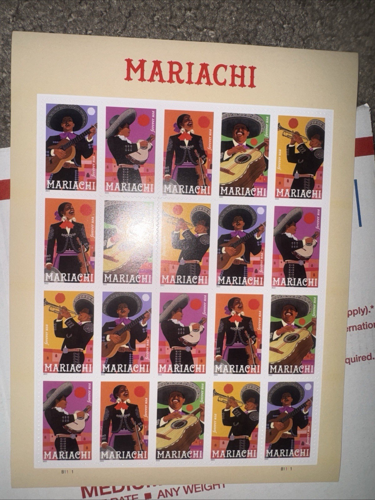 USPS Postage Stamps Sheet of 20 First Class Letter  Mariachi