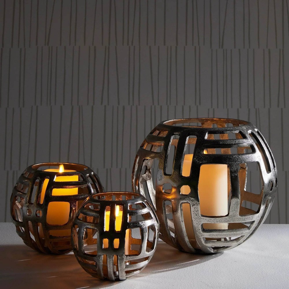 Modern Industrial Silver Hurricane Candle Holder - Medium