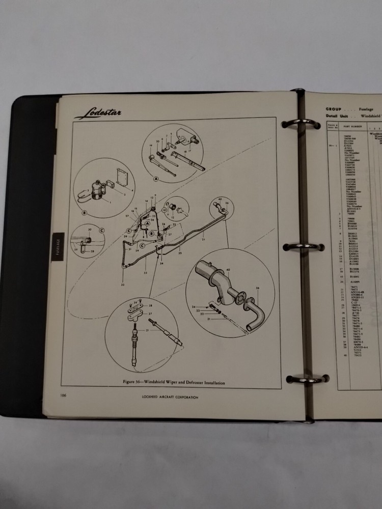 Lockheed Lodestar Model 18 Maintenance Parts Catalog-Original