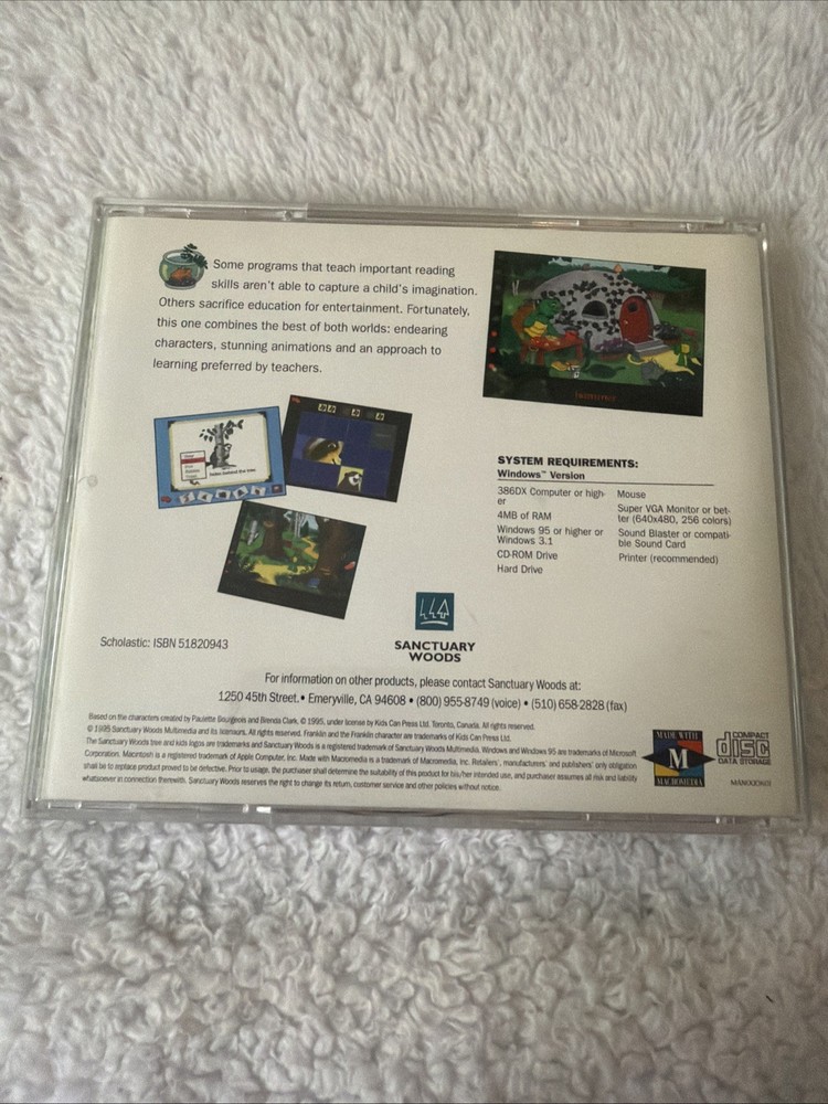 1995 Franklins Reading World PC CD ROM Reading Education Turtles WIN CIB