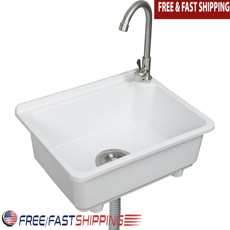 Utility Free-standing Sink Durable Laundry Bathroom Easy Install Plastic Sink US
