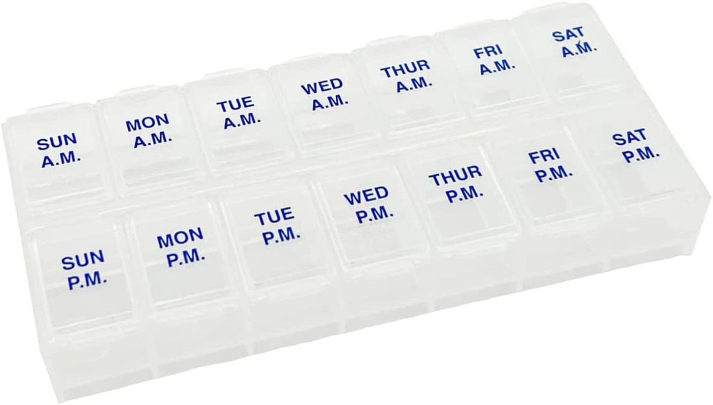 Weekly (7-Day) AM/PM Pill Organizer, Vitamin Case, Medicine Box, 2 Times a Day