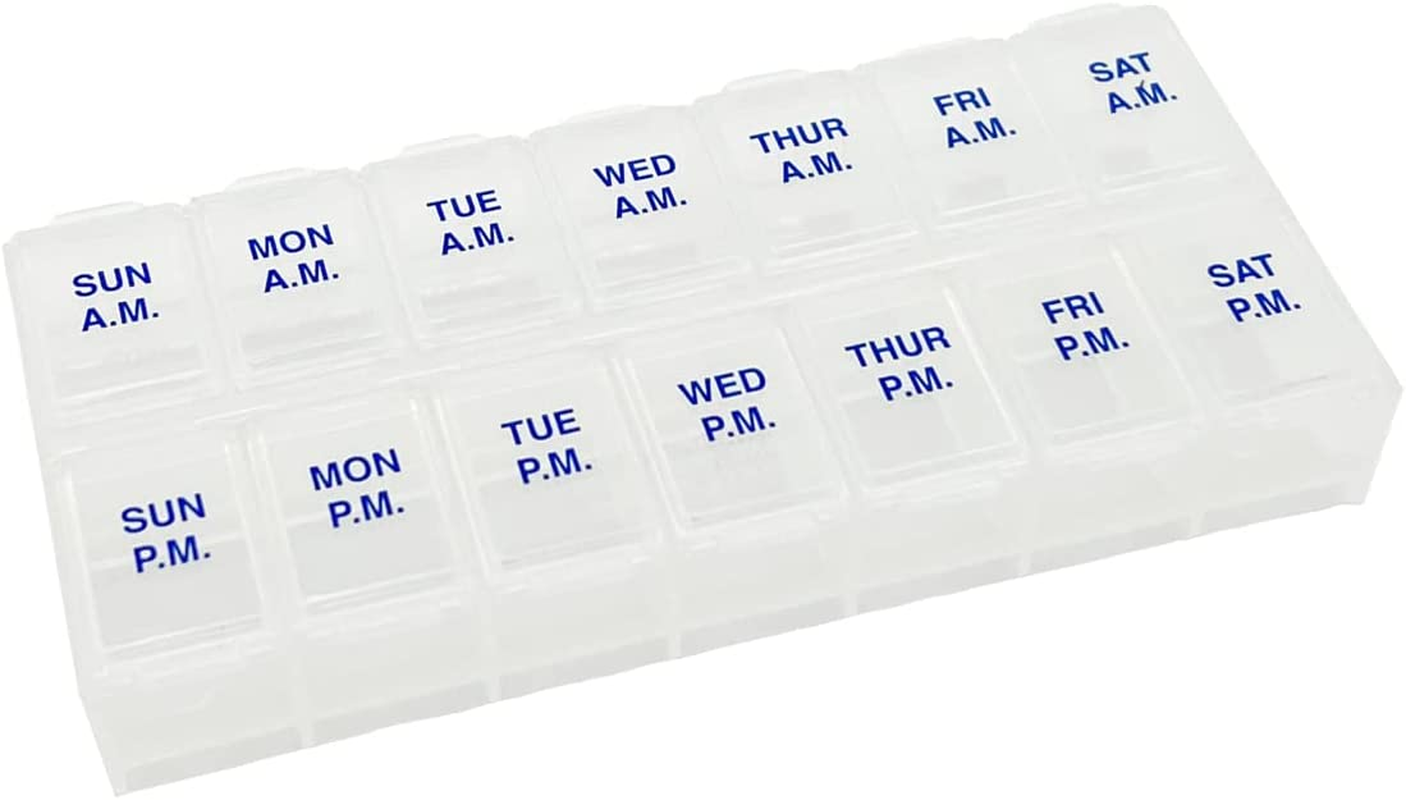 Weekly (7-Day) AM/PM Pill Organizer, Vitamin Case, Medicine Box, 2 Times a Day