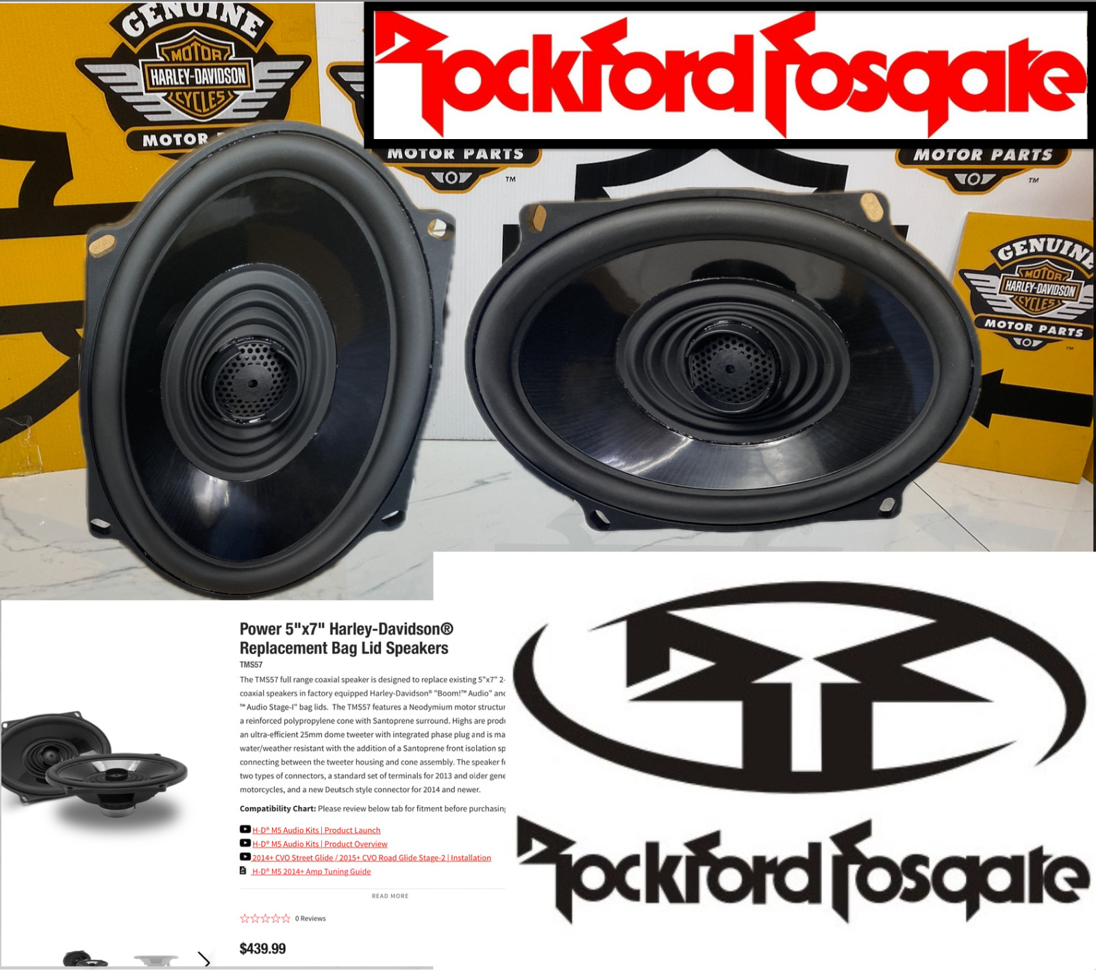 Rockford Fosgate 5x7” Harley Davidson CVO Touring Saddlebag Speakers Bagger