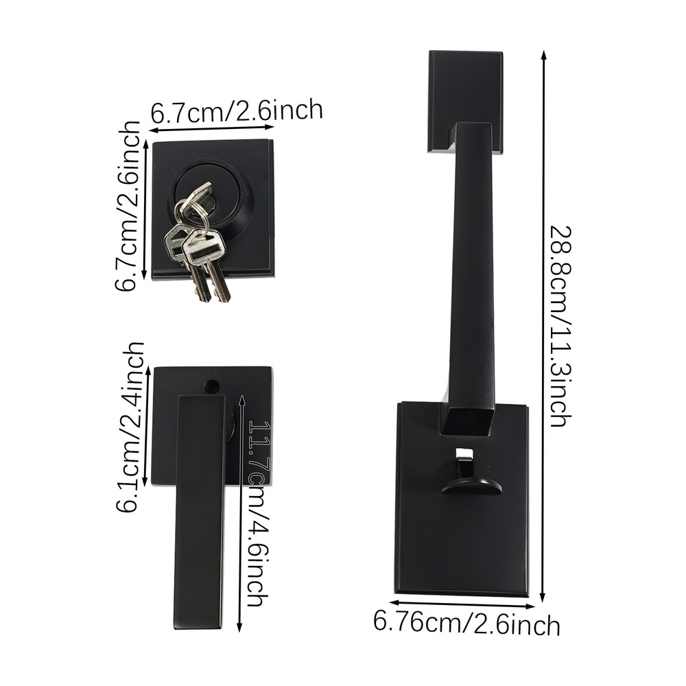 Handle Set w/ Reversible Handle Lever Black Front Door Lock Set Door Handle Set
