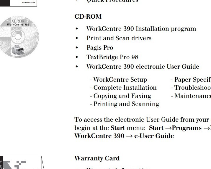 Xerox WorkCentre (Work Centre) 390 Driver Install & Driver CD w/ Pages Pro