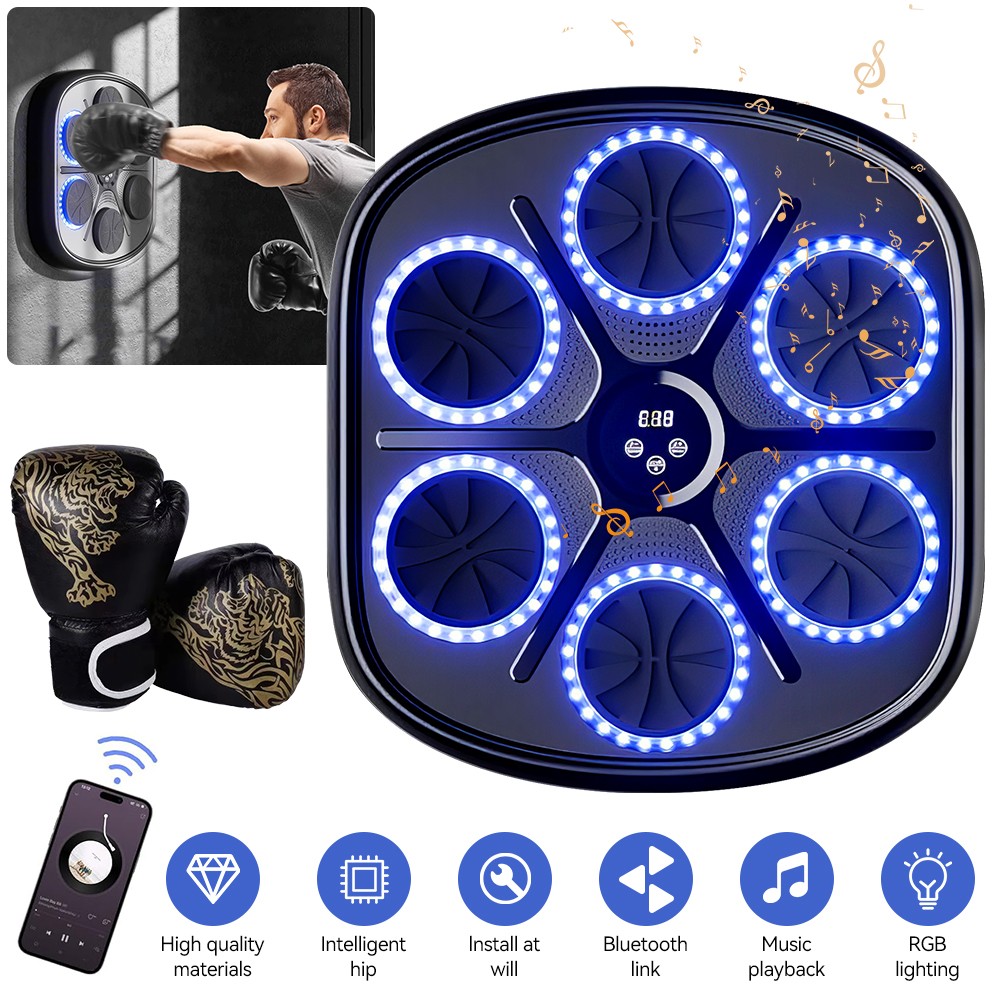 2024 Smart Music Boxing Machine Bluetooth Wall Target Training Exercise + Gloves