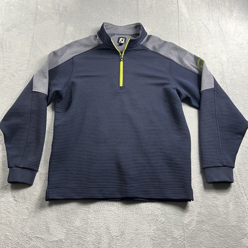 FootJoy Jacket Mens Large Blue Gray Mid-Layer Pullover 1/2-Zip Golf Course Logo