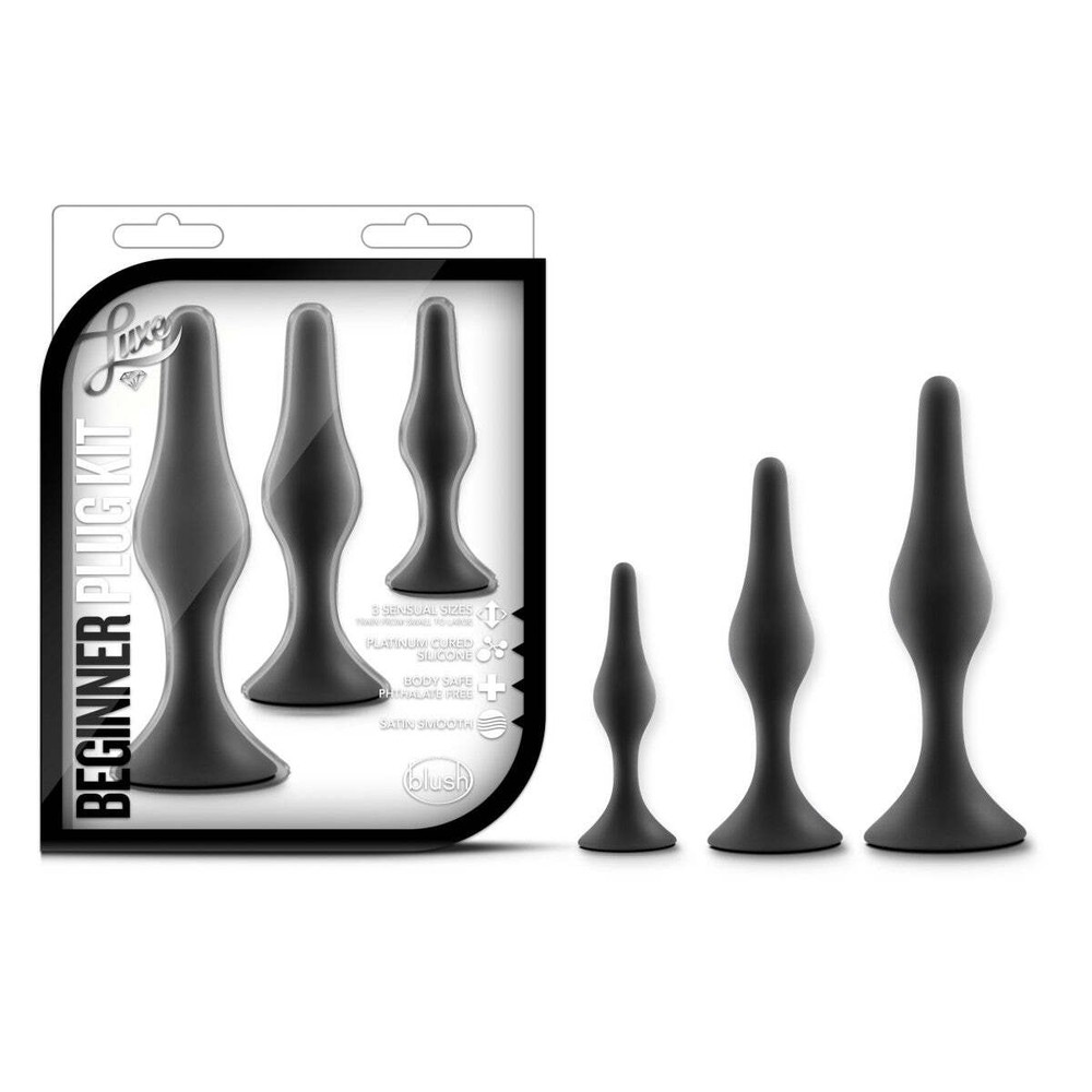 Blush Luxe Beginner Silicone Satin Smooth Anal Training Plug Kit Suction Cup