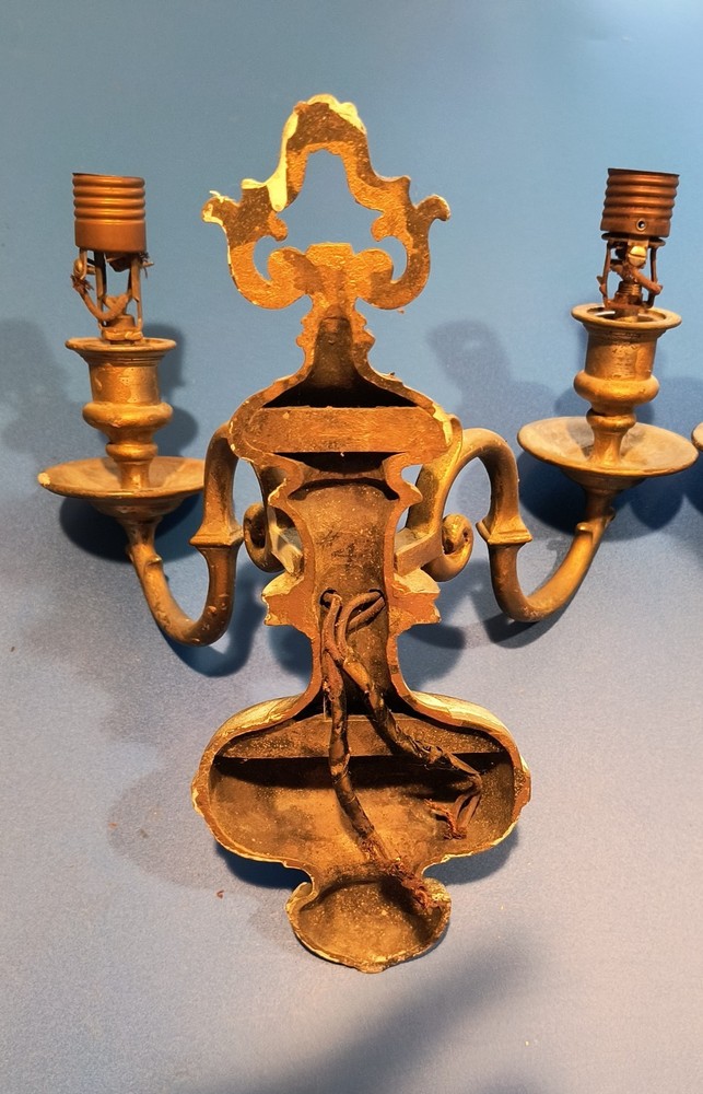 Pair 2-Arm Bronze Wall Sconces Classic Form Bronze