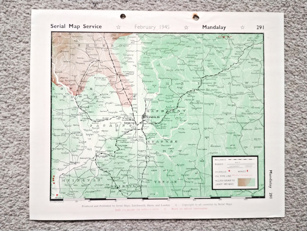 Mandalay (Burma / Myanmar) - 1945 Vintage WW2 Serial Map Service Map