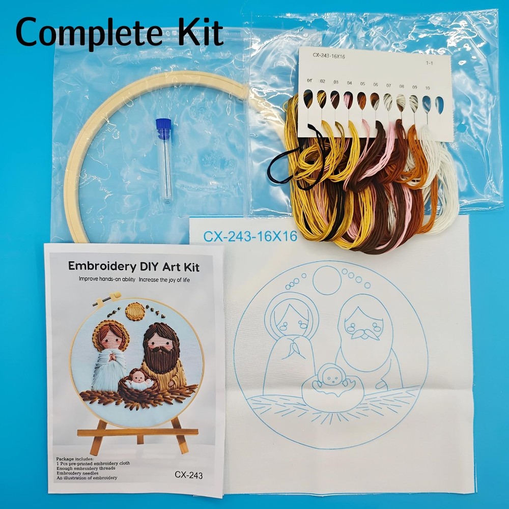 AGLOO Christmas Embroidery Kit – Nativity Scene Cross medium, Multi color