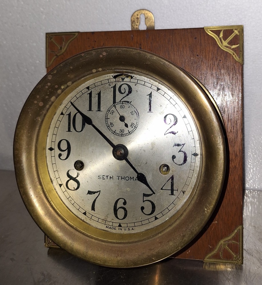 Rare Antique Seth Thomas Ship's Deck Clock Wall Engine-Room Maritime Working