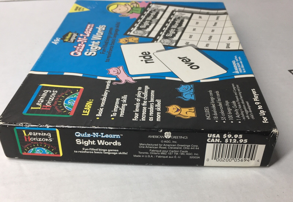Learning Horizons Quiz-N-Learn Sight Words Game Homeschool BINGO