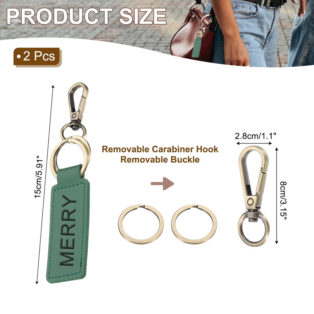 Leather Keychains, 2Pcs Leather Key Chain for Car Keychain, Green