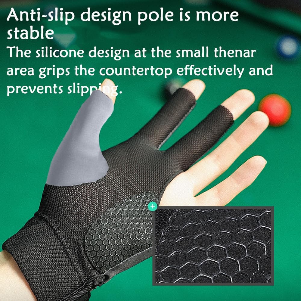 Wnddle Pool Glove Left Hand, Billiards Glove, Billiard Adjustable, Grey