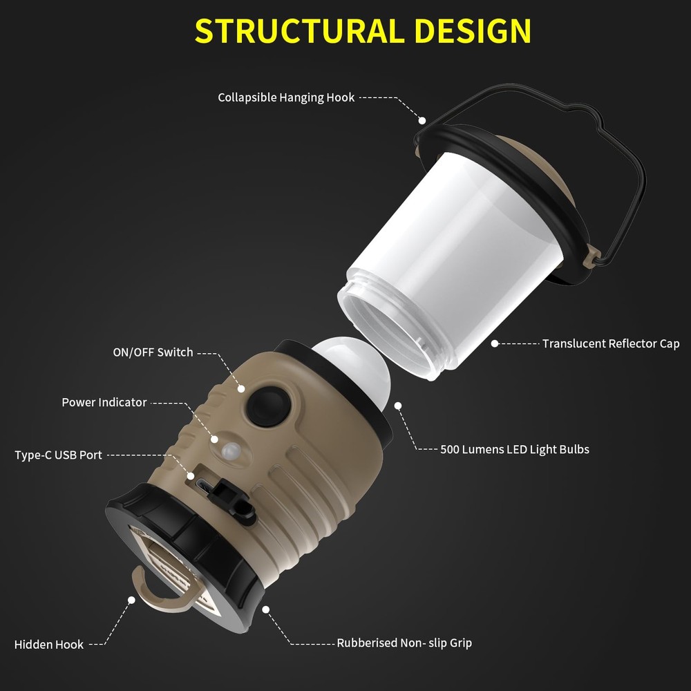Camping Lantern Rechargeable, Portable LED - Battery coffee