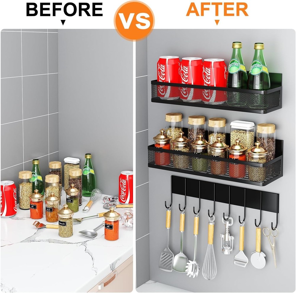 Multi-Use Magnetic Spice Rack with 8 Hooks - Perfect for Refrigerator Storage