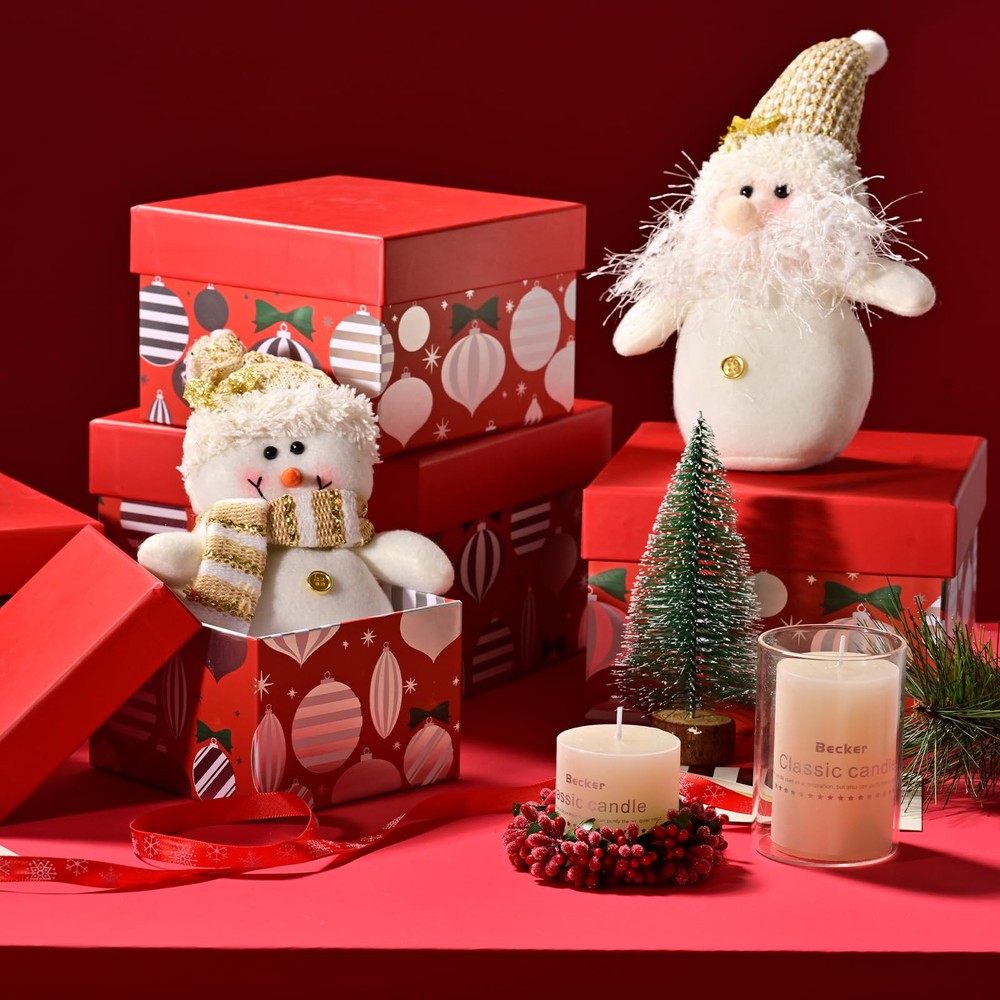 5PCS Christmas Nesting Gift Boxes Set, Red Silver Foil Lantern Flat Square Ca...