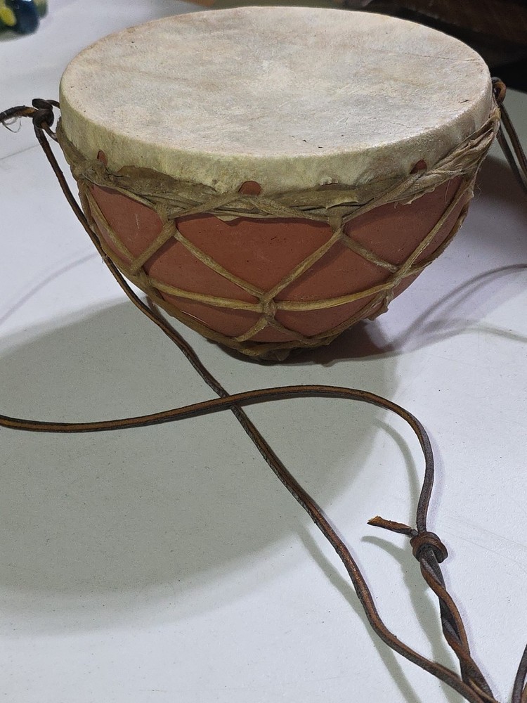 Vintage Tera Cotta Rawhide Bongo Style Drum