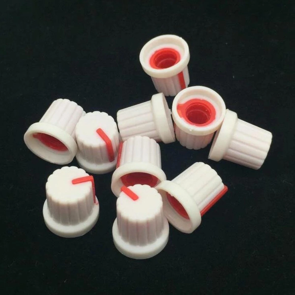 10pcs Red White Volume Control Rotary Knobs For 6mm Knurled Shaft Potentiometer
