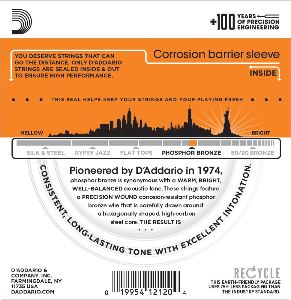 D'Addario EJ41 12-String Phosphor Bronze Acoustic Guitar String 9-45 Super Light