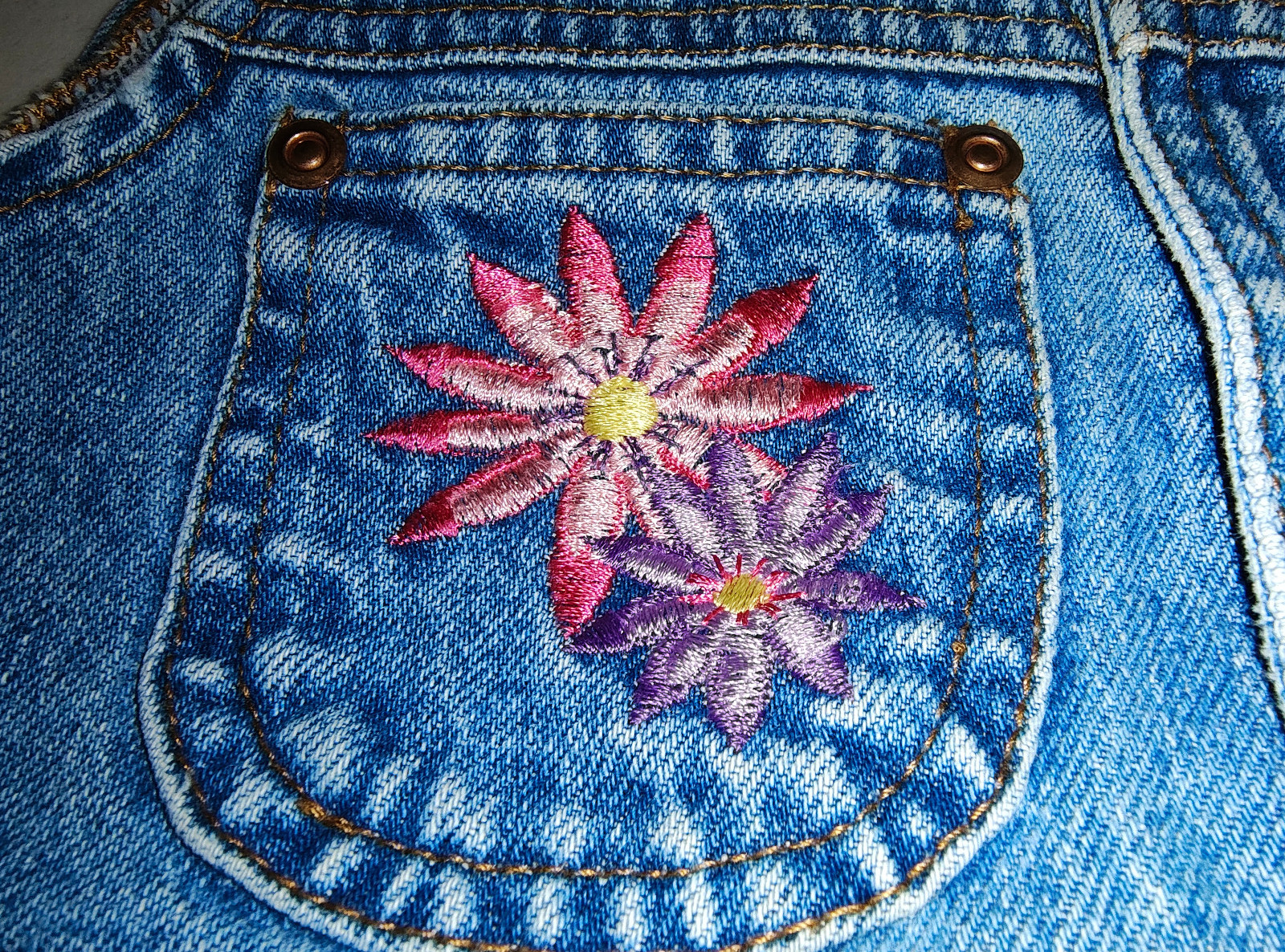 Girls Denim Embroidered Vest Flowers Butterfly Medium
