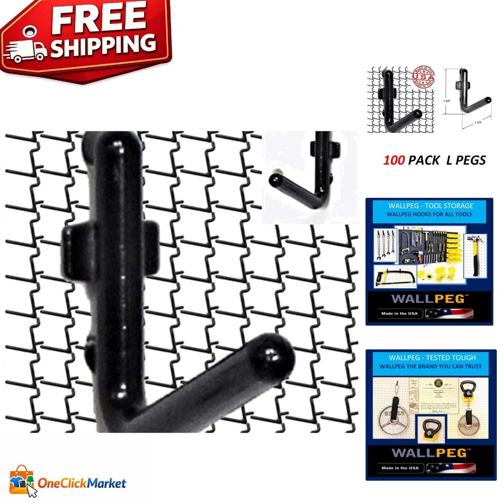 Self-Locking Pegboard Hook Set - 100 L-Style Hooks for Ultimate Garage Storage