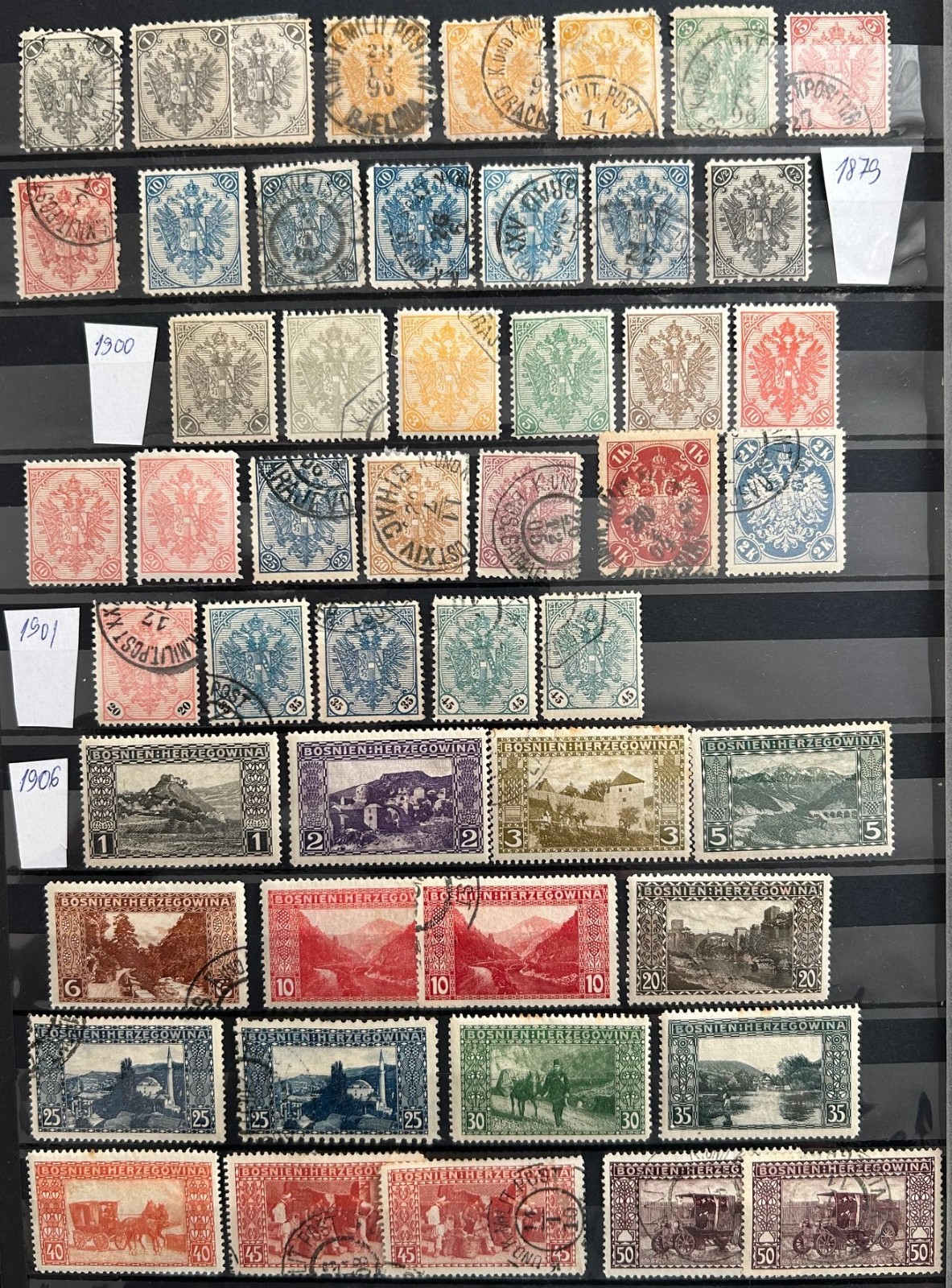 Bosnia & Herzegovina 1879/1918 collection on 3 pgs with rare stamps old CV 386 €