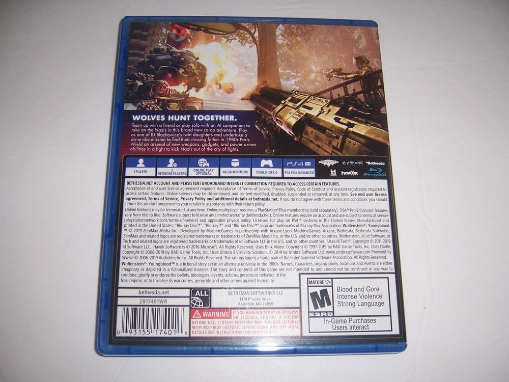 Replacement Box Case WOLFENSTEIN YOUNGBLOOD Sony PlayStation 4 PS4 ORIGINAL
