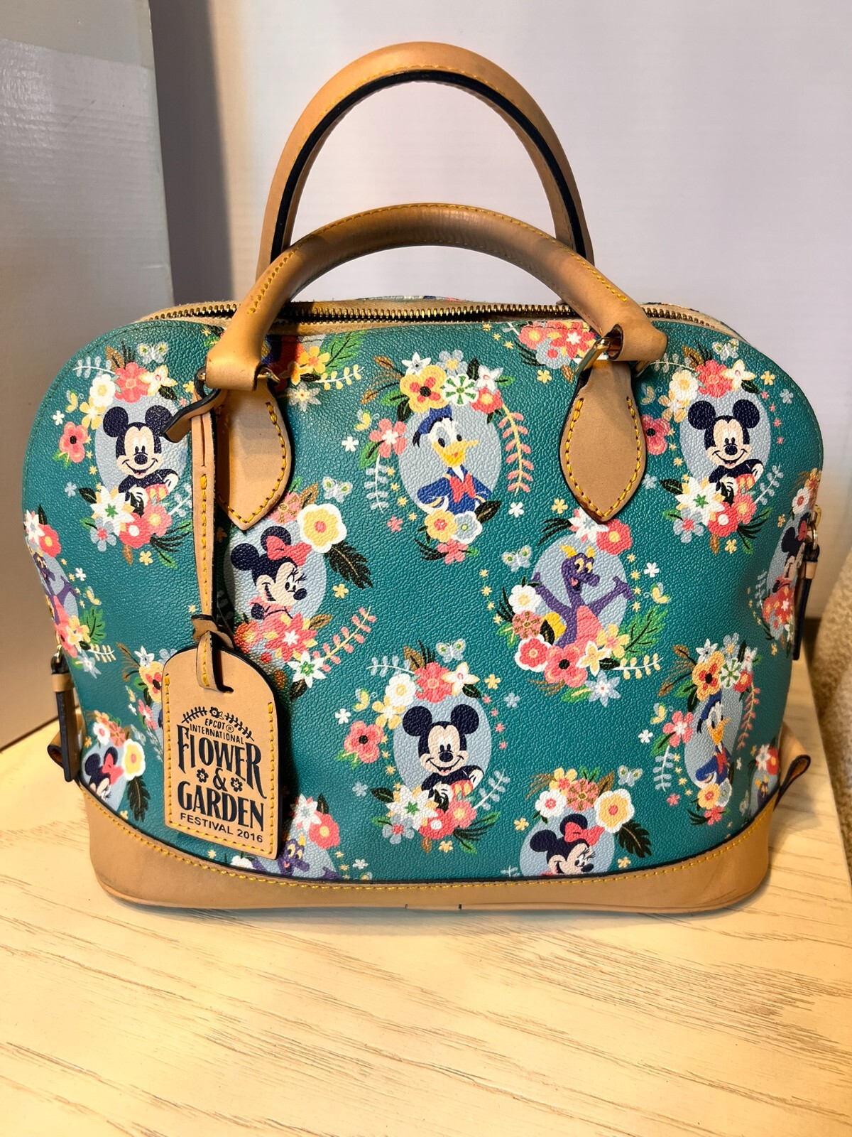Disney Dooney & Bourke 2014 Flower & Garden Figment Satchel Purse Bag Green EUC
