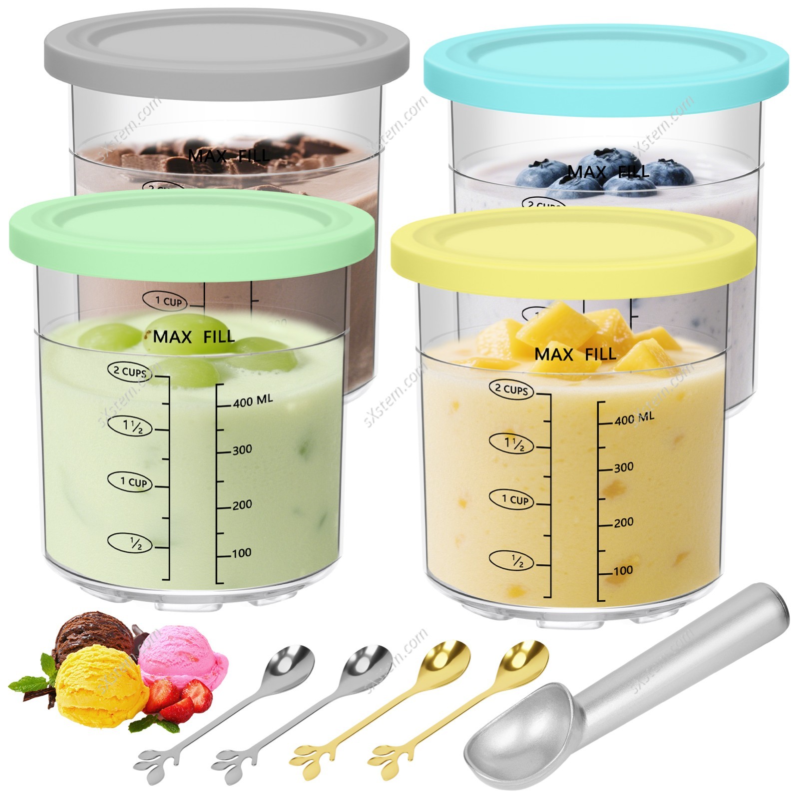 16OZ Replacement For Ninja Creami Pints & Lid Ice Cream Maker NC299 NC300 Series