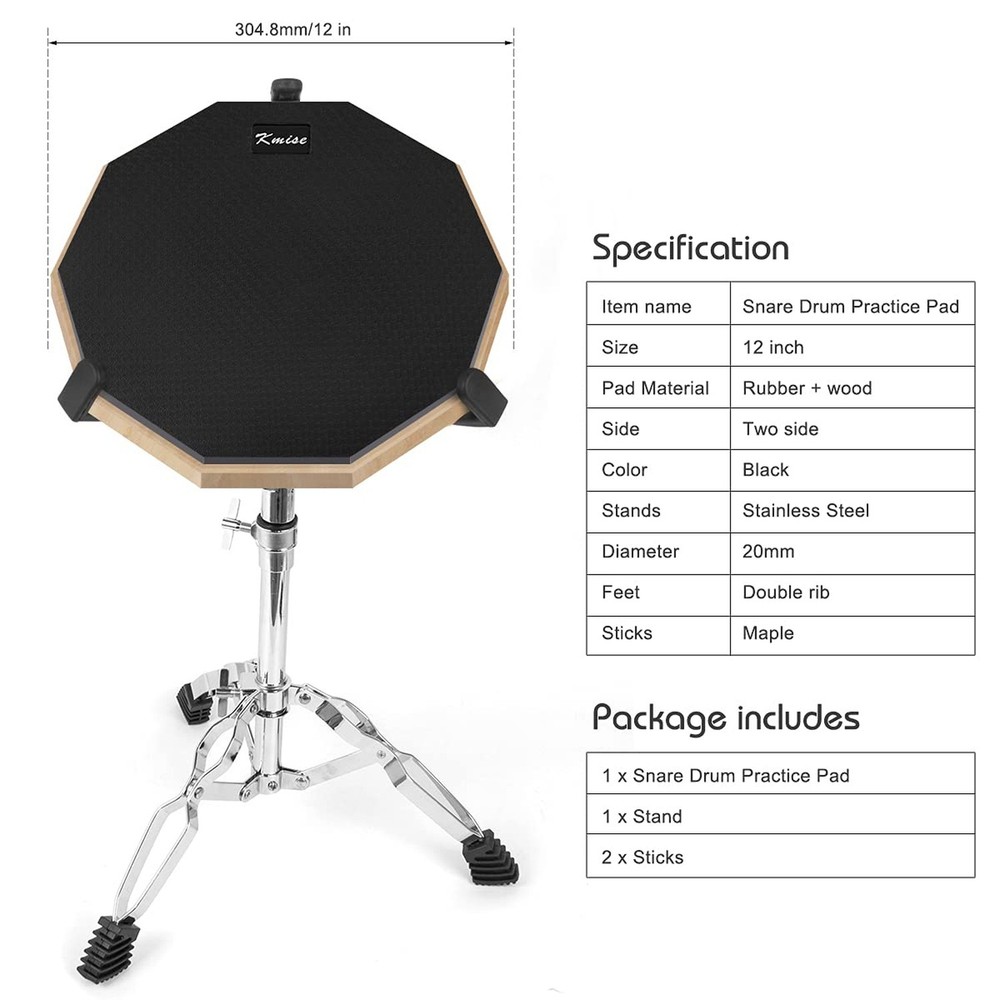 Horse Practice Drum Pad, 12 Inch Double Sided Exercise Drumming Pads Kit Set,...