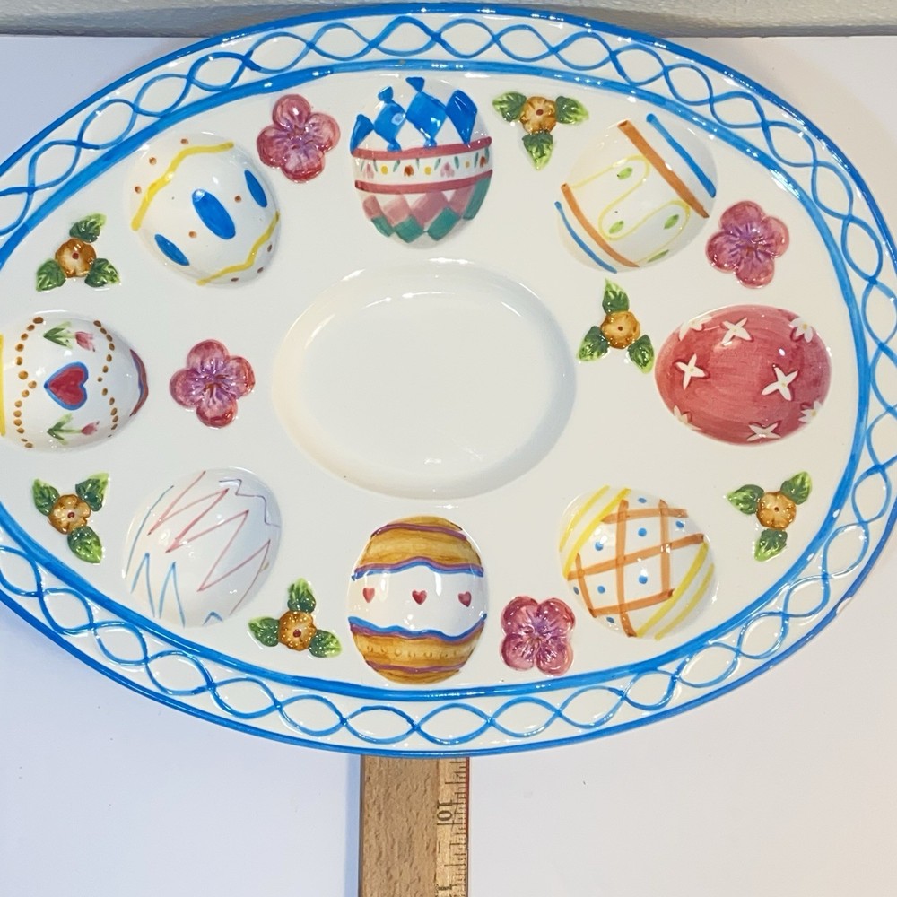 Alliance Power Easter Egg Deviled Egg Floral Platter Tray Dish 12" x 9"