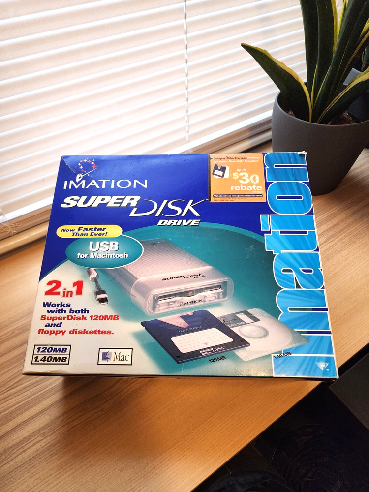 Imation Super Disk Drive USB MAC 120MB Floppy Diskettes - New Open Box