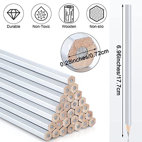 48 Pack Metallic Silver Marking Pencil for Construction Workers Metal Plumbers