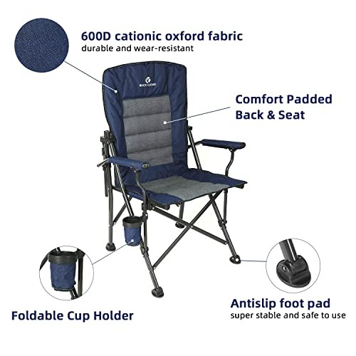 Folding Camping Chair with Storage Pocket and Adjustable Lumbar Support, Navy