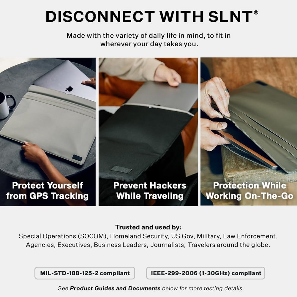 SLNT Leather Faraday Bag with Silent Pocket Technology - Signal Blocking Devi...